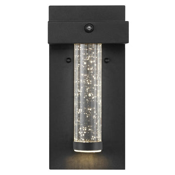 Horizone 5.5" Minimalist Industrial Iron/Glass Seeded Glass with Dusk-to-Dawn Sensor Integrated LED Outdoor Sconce - JONATHAN Y